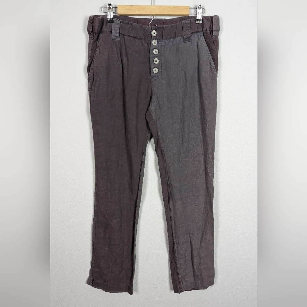 Johnny Was Pete and Greta Gray 100% Linen Two Tone Pants Size 6